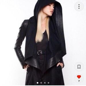 SKINGRAFT hooded wool coat with leather trim hood FW 2012 runway piece